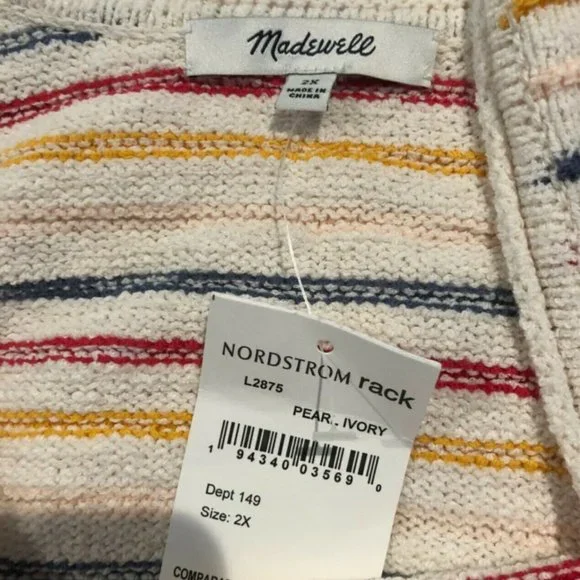 Madewell Womens Beige Striped Sleeveless Scoop Neck Tank Sweater Size 2X Plus - Picture 7 of 12